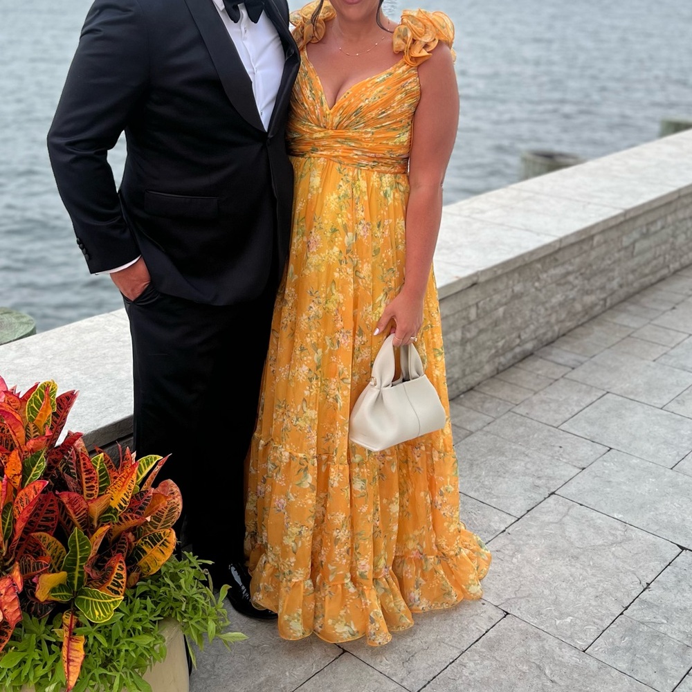 Mac Duggal Yellow floral maxi dress Size 10